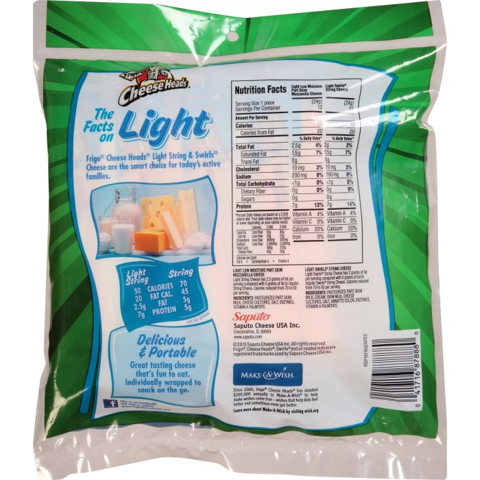 Cheese nutrition string facts frigo heads source light low ct