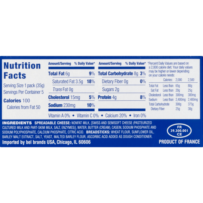 Laughing cow cheese nutrition label