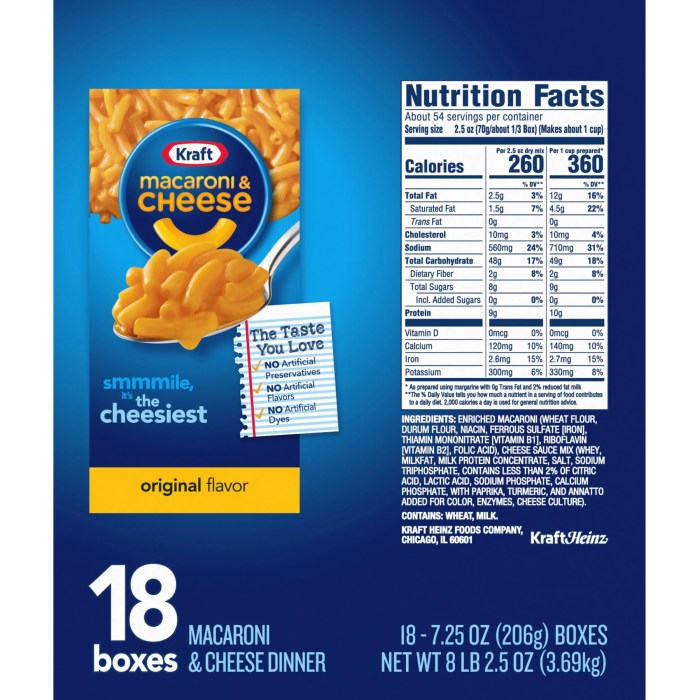 Nutrition facts of mac and cheese