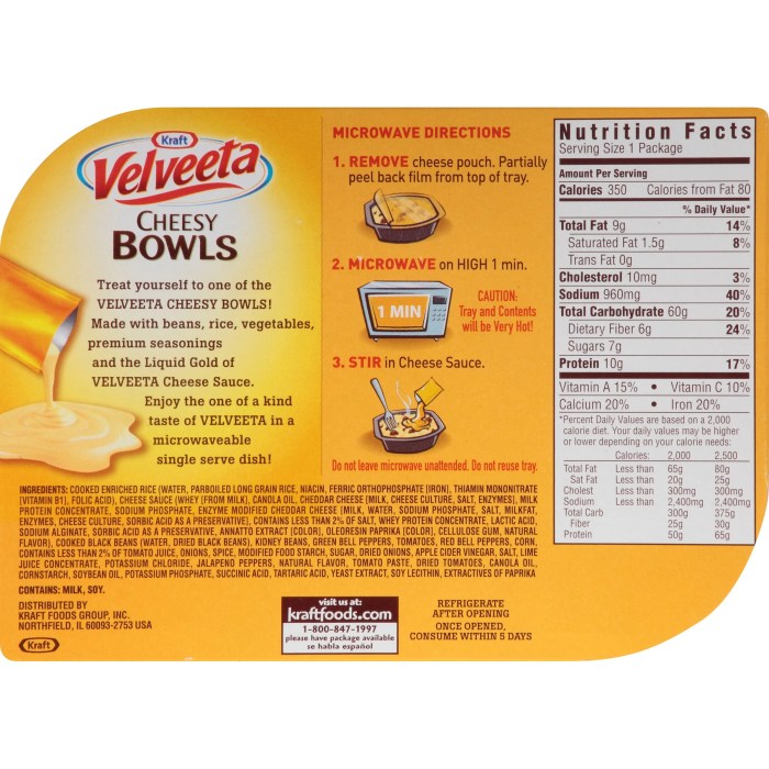 Nutrition in velveeta cheese