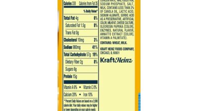 Velveeta shells and cheese nutrition label