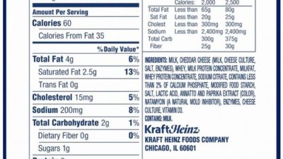 Kraft singles cheese nutrition facts