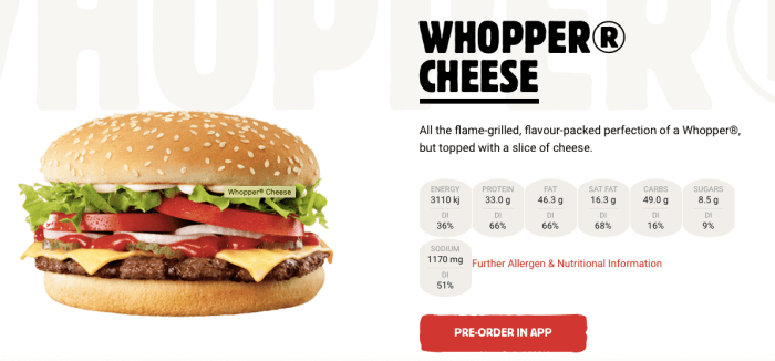 Whopper jr with cheese nutrition